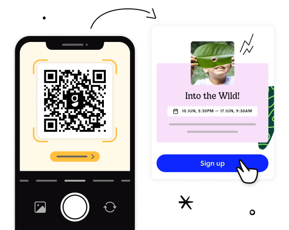 Photo of two people and a dog smiling, with a thumbs up icon